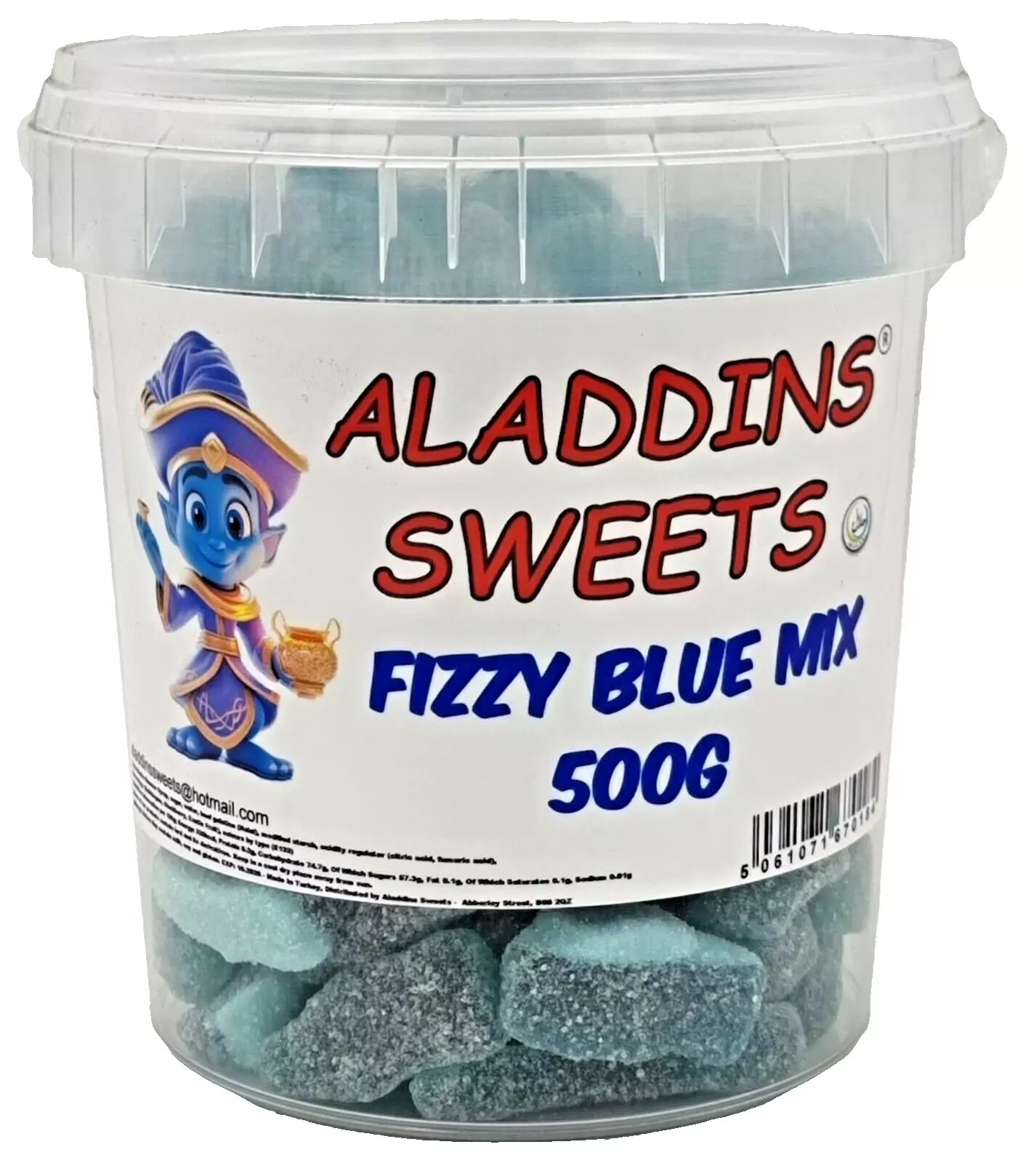 500g Sour Blue Mix Jellies, Halal Aladdins Sweets Tub