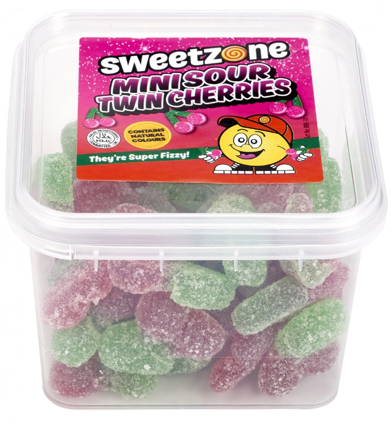 PACK OF 24 HALAL SWEETZONE MINI SOUR TWIN CHERRIES MINI TUBS