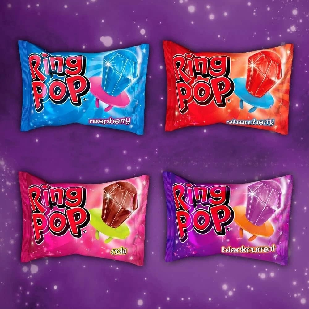 24 x 10g Bazooka Ring Pop - Hard Candy Rings - 10g Retro Diamond Lollipops - Assorted Flavours