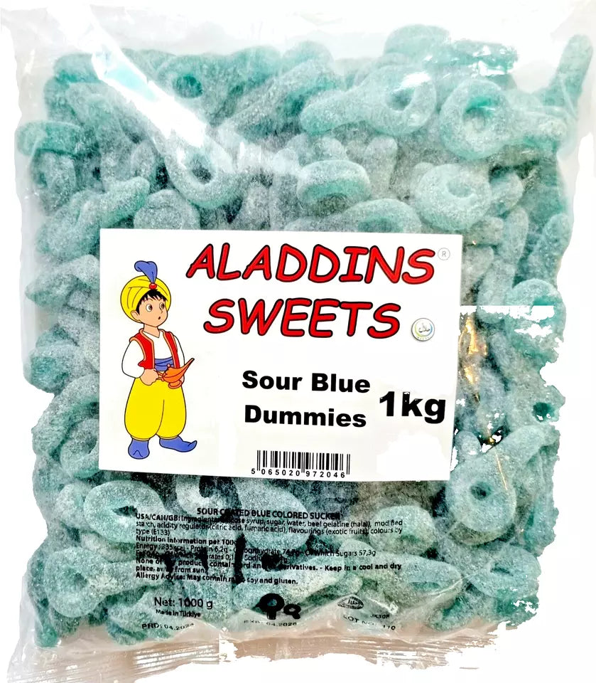 1kg Halal Fizzy Sour Blue Jelly Dummies - Aladdin Sweets