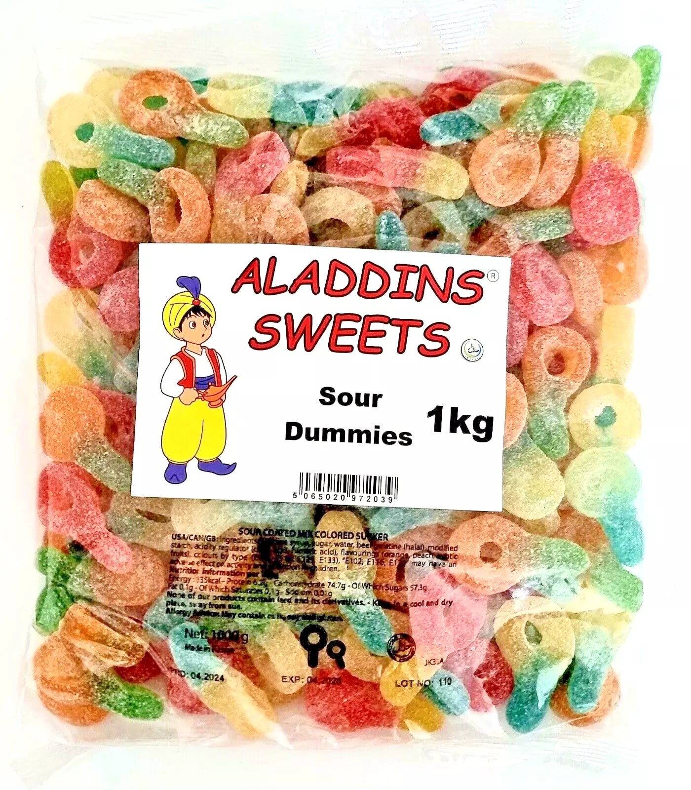 1kg Halal Fizzy Sour Jelly Mixed Dummies Aladdins Sweets