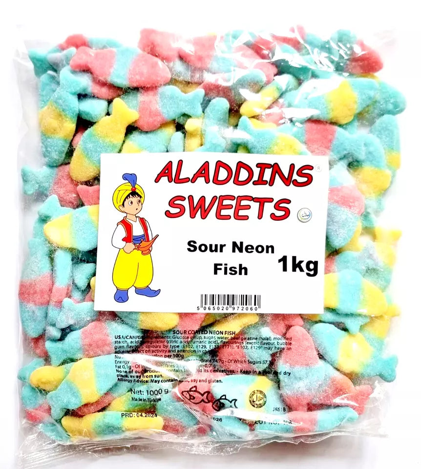 1kg Halal Fizzy Sour Jelly Neon Fish | Aladdins Sweets