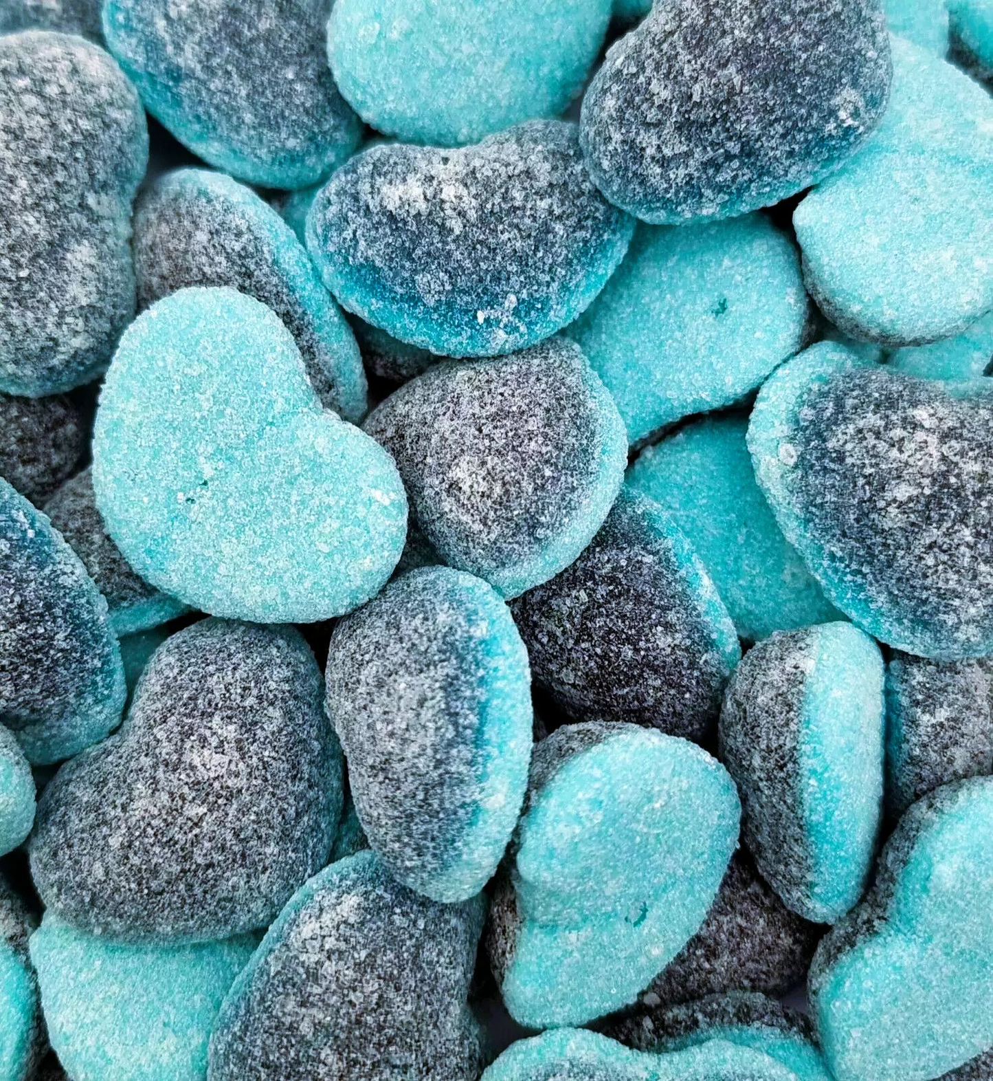 500g Halal Fizzy Sour Blue Jelly Hearts - Aladdin Sweets Tubs