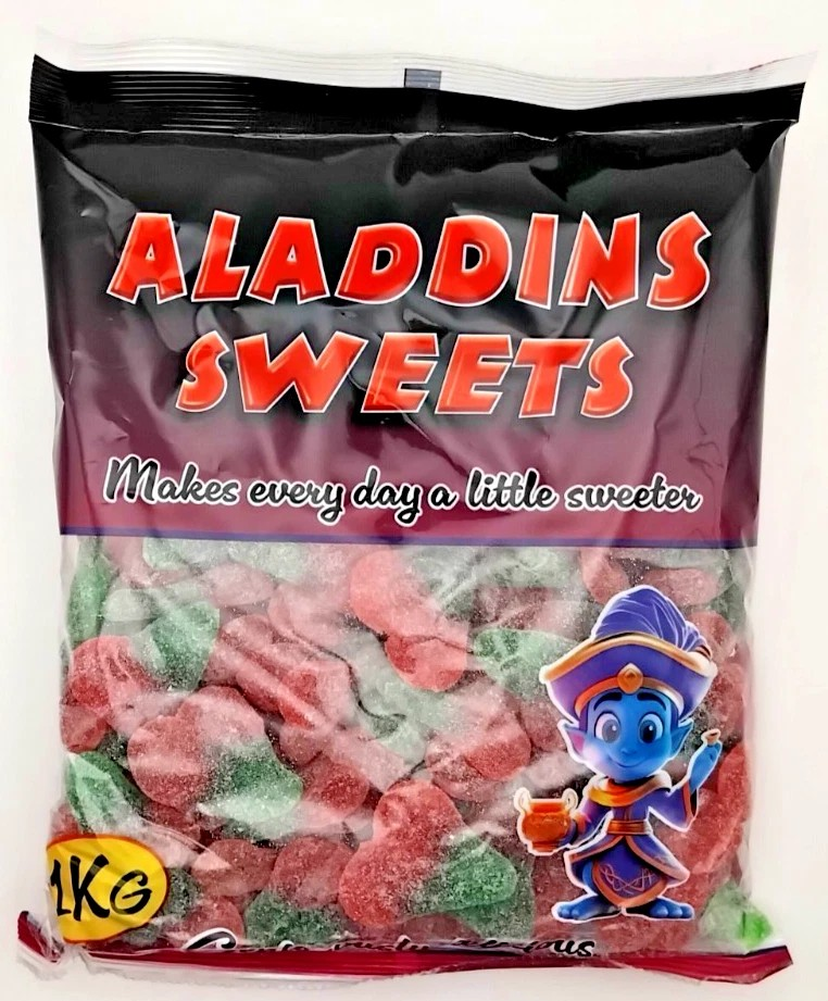 1kg Sour Twin Cherries Halal Jellies Aladdins Sweets Jelly Bag