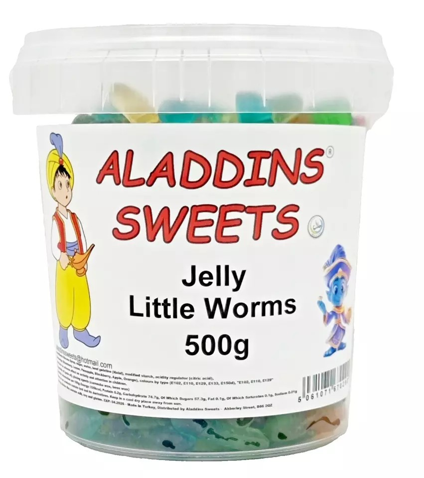 500g Jelly Little Worms - Halal Jellies - Aladdins Sweets Tubs