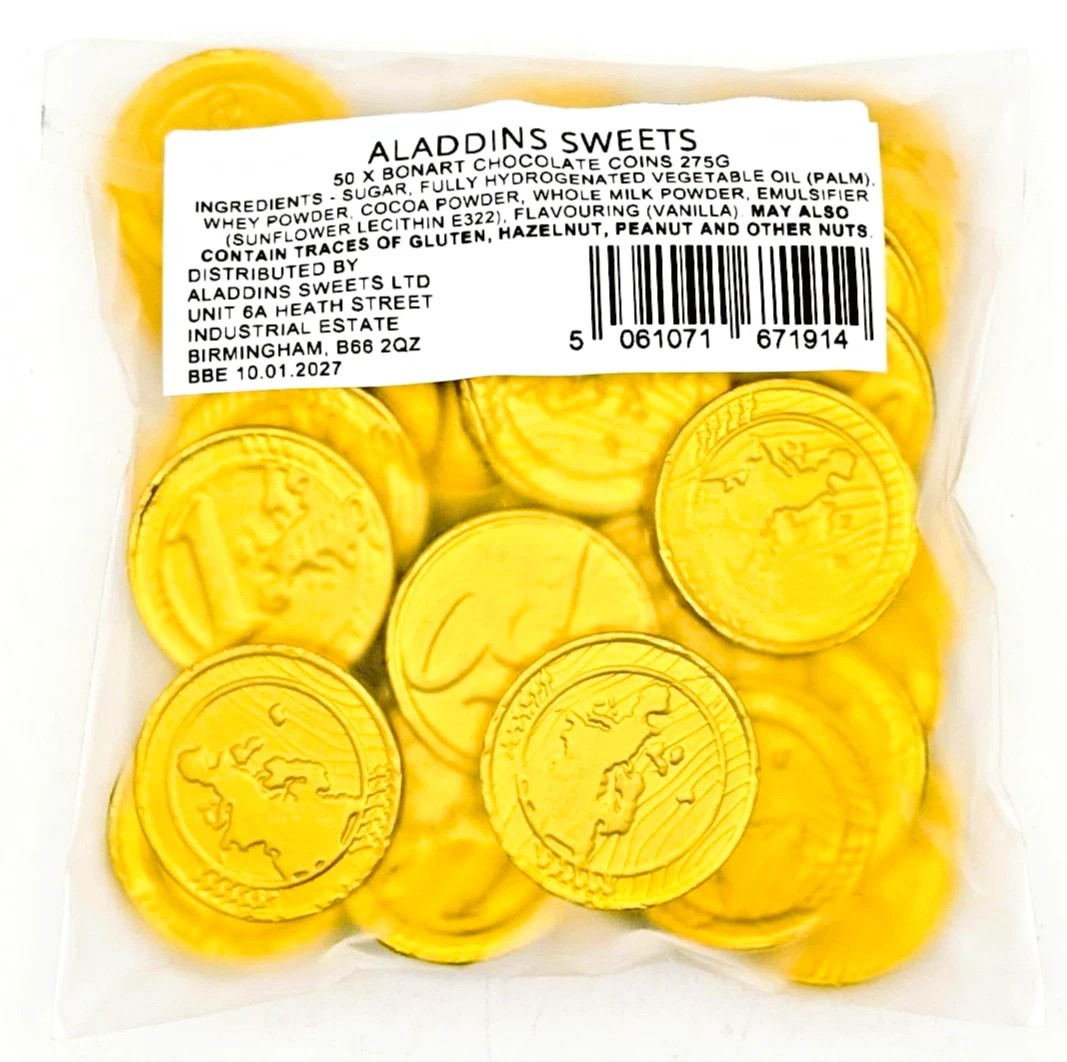 50 x Milk Chocolate Gold Money Coins - Treasure Chest - Weddings - Kids Party Bags - Eid Snacks