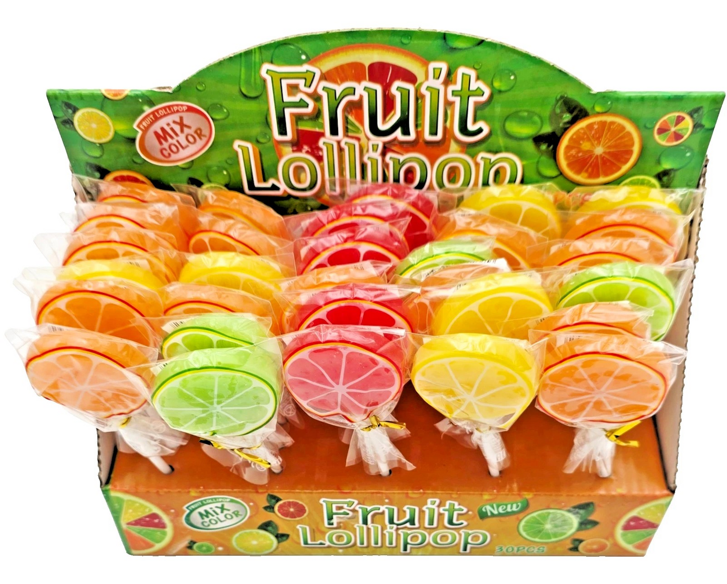 Pack of 30 Halal Fruit Lollipops - Mixed Fruit Shaped