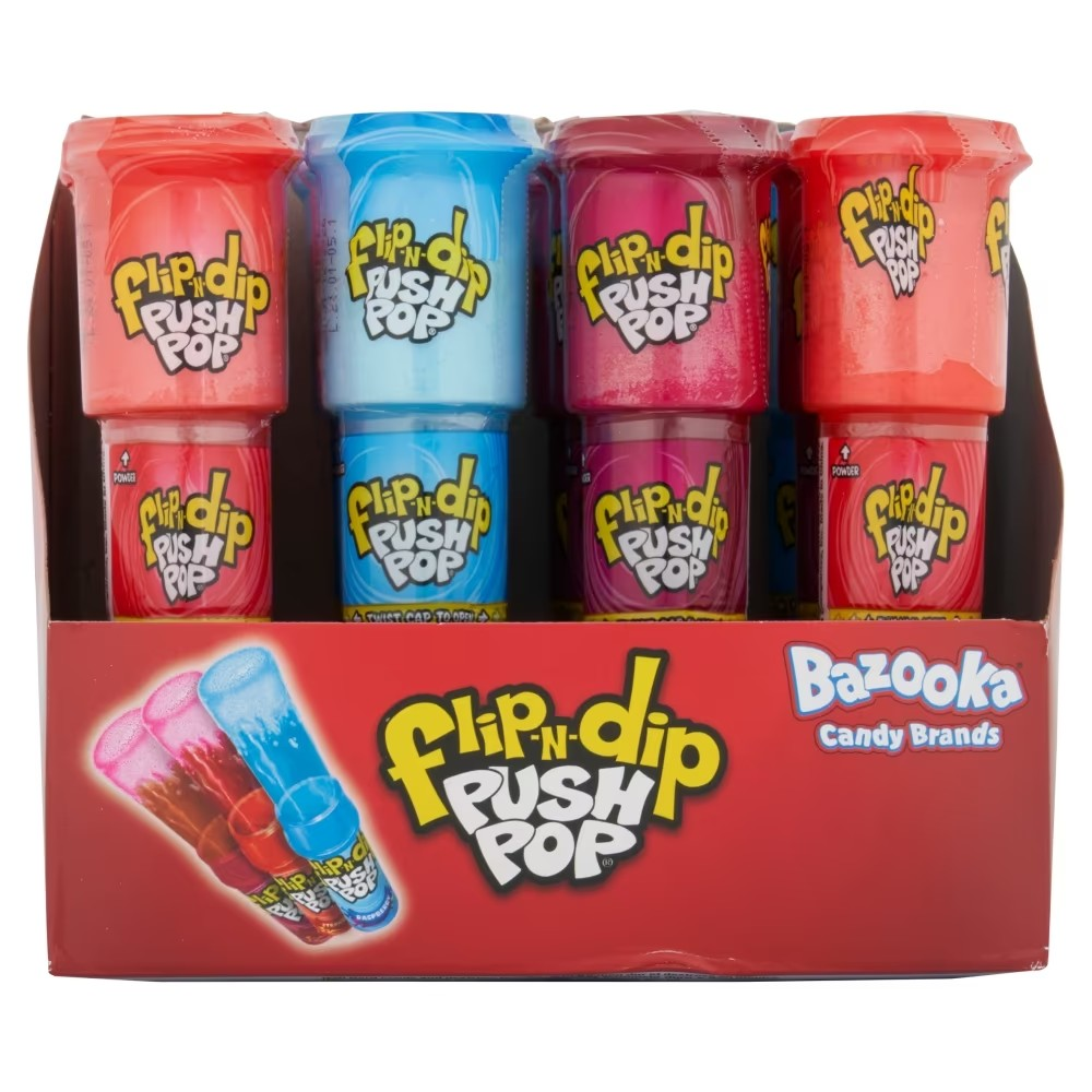12 x 25g Flip n Dip Push Pops - Lollipops - Cola, Strawberry & Raspberry Flavour Sherbet