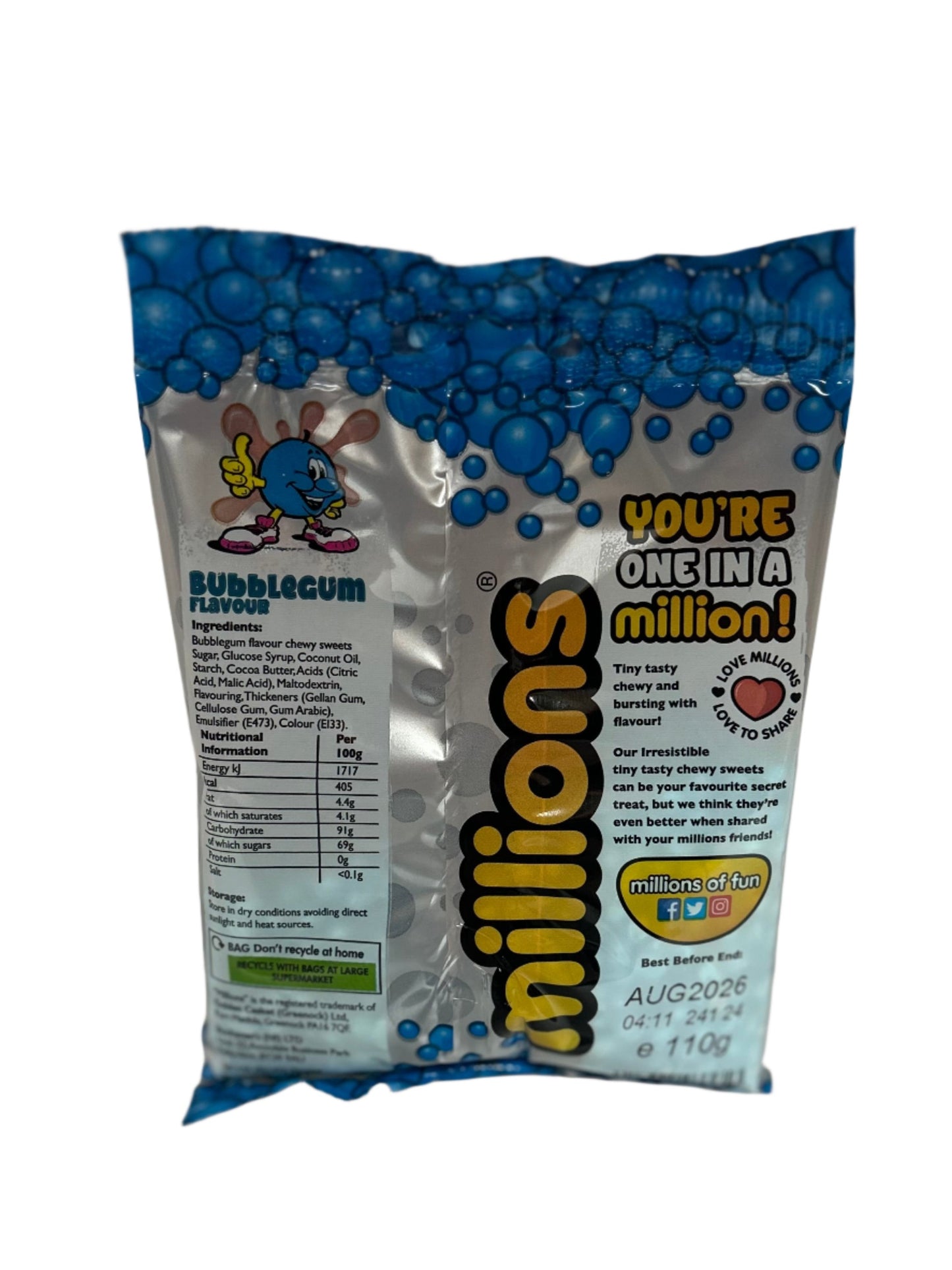 PACK OF 12 HALAL MILLIONS TINY TASTY SWEETS BUBBLEGUM FLAVOUR