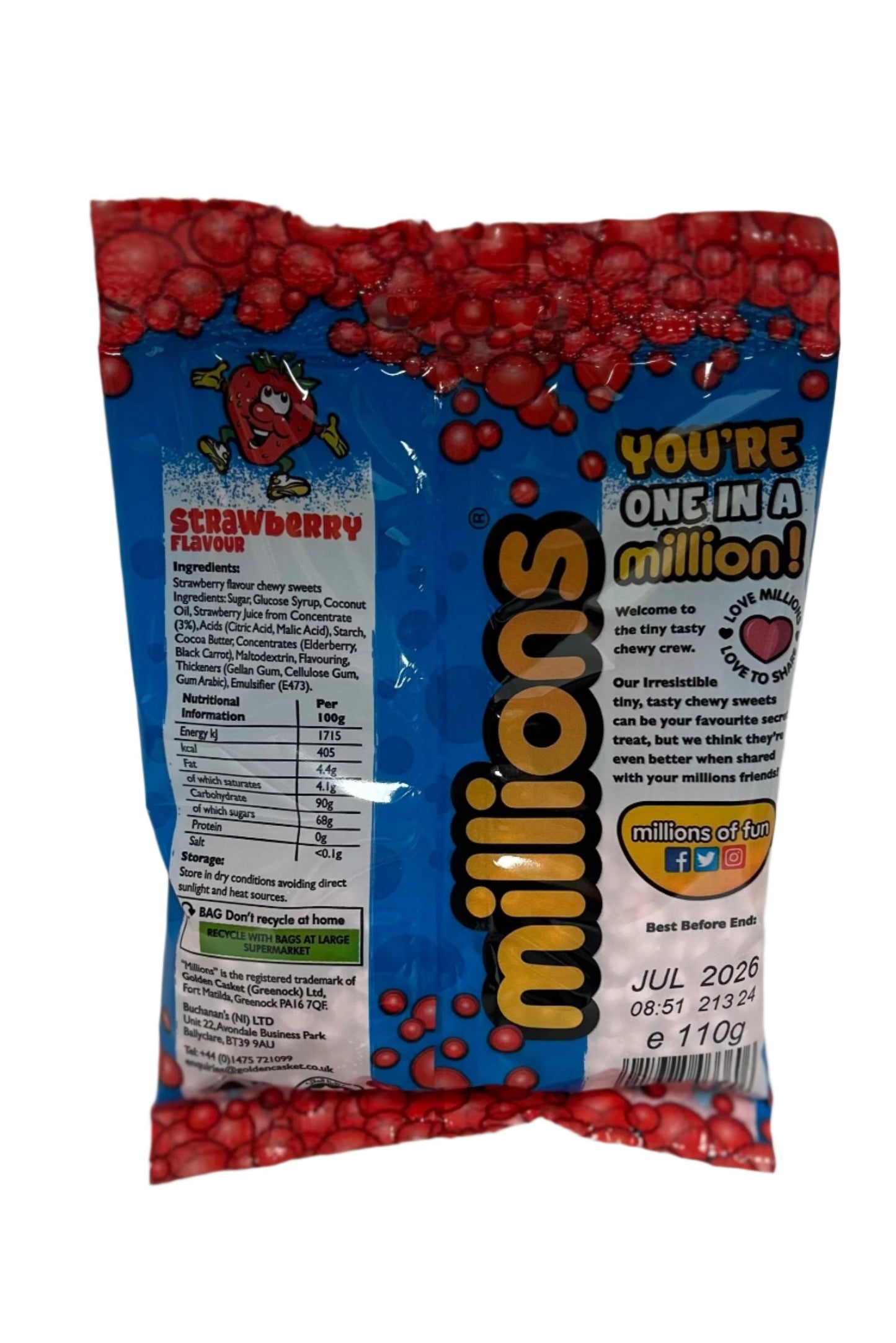 PACK OF 12 HALAL MILLIONS TINY TASTY SWEETS STRAWBERRY FLAVOUR