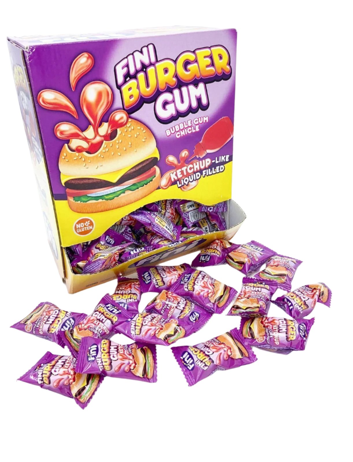 FINI BURGER GUM LIQUID CENTRE BUBBLEGUM 200 PIECES