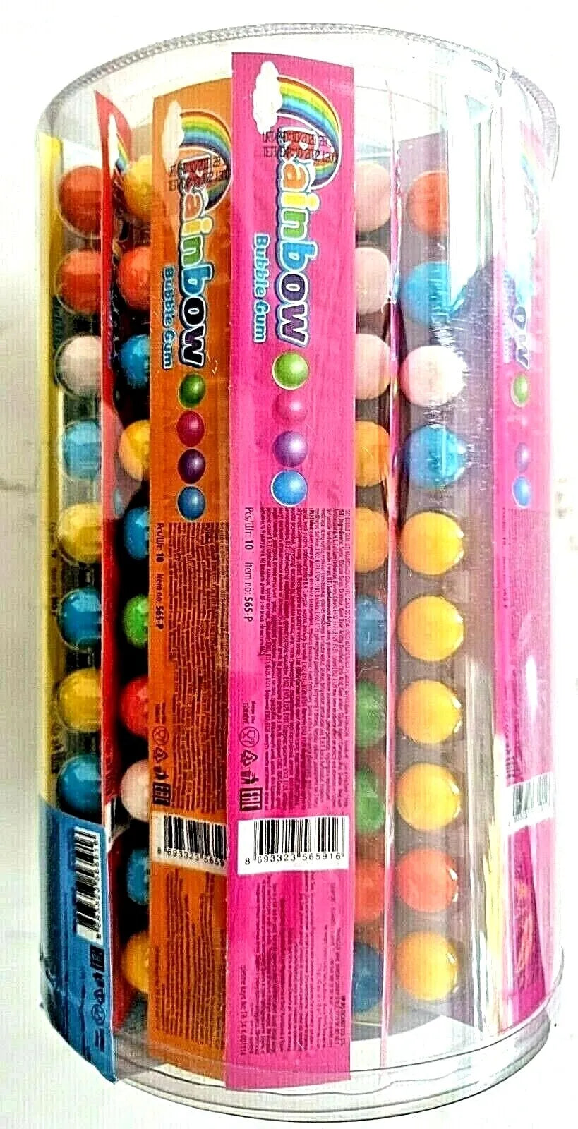 PACK OF 42 RAINBOW BUBBLEGUM BALLS STRIP JAR