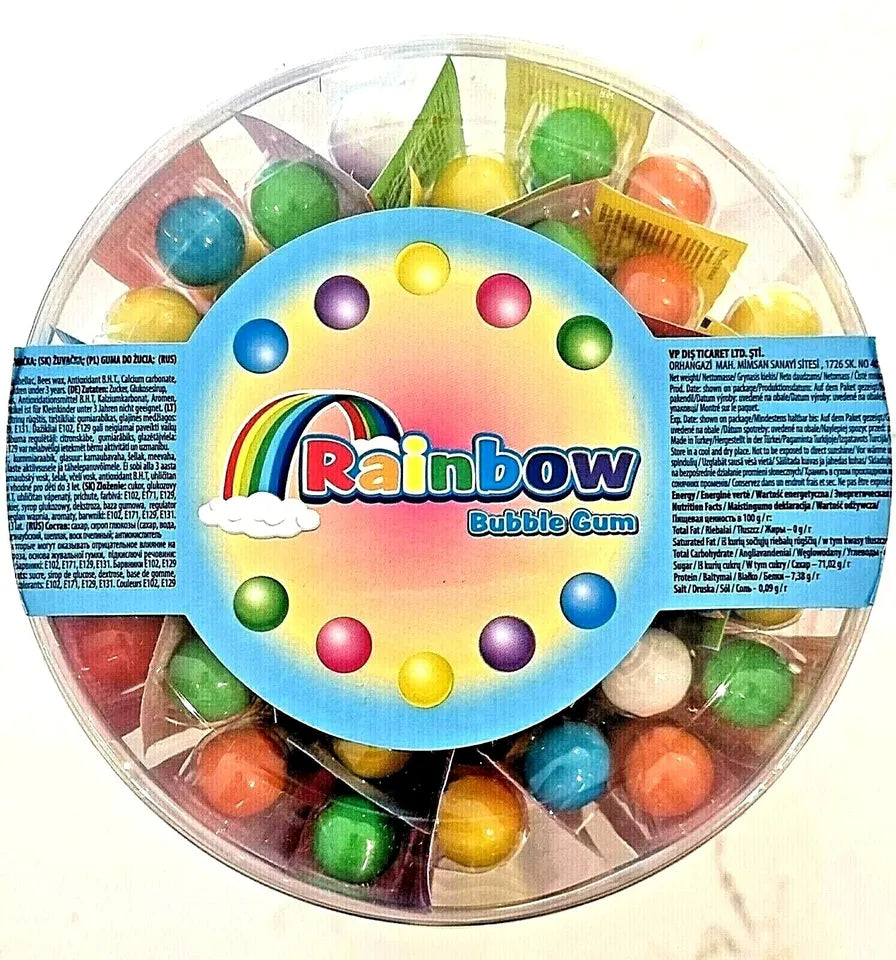 PACK OF 42 RAINBOW BUBBLEGUM BALLS STRIP JAR