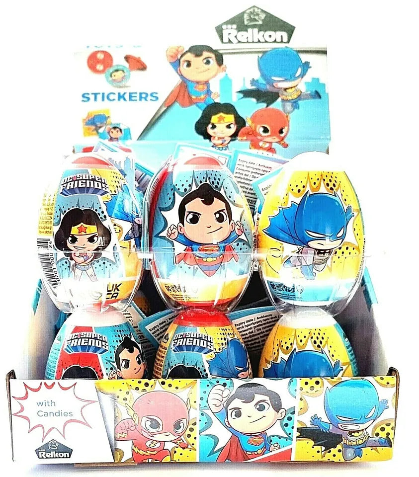 PACK OF 18 HALAL SURPRISE EGGS DC SUPER FRIENDS CANDIES TOYS RELKON
