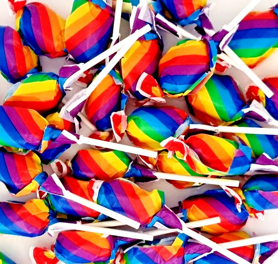 Pack of 100 Sweet Rainbow Lollipops Halal, Vegan Candy