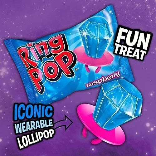 24 x 10g Bazooka Ring Pop - Hard Candy Rings - 10g Retro Diamond Lollipops - Assorted Flavours