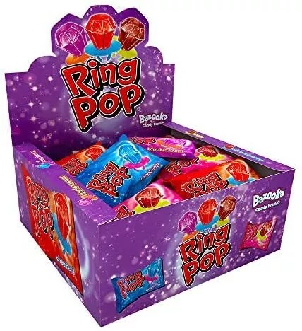 24 x 10g Bazooka Ring Pop - Hard Candy Rings - 10g Retro Diamond Lollipops - Assorted Flavours