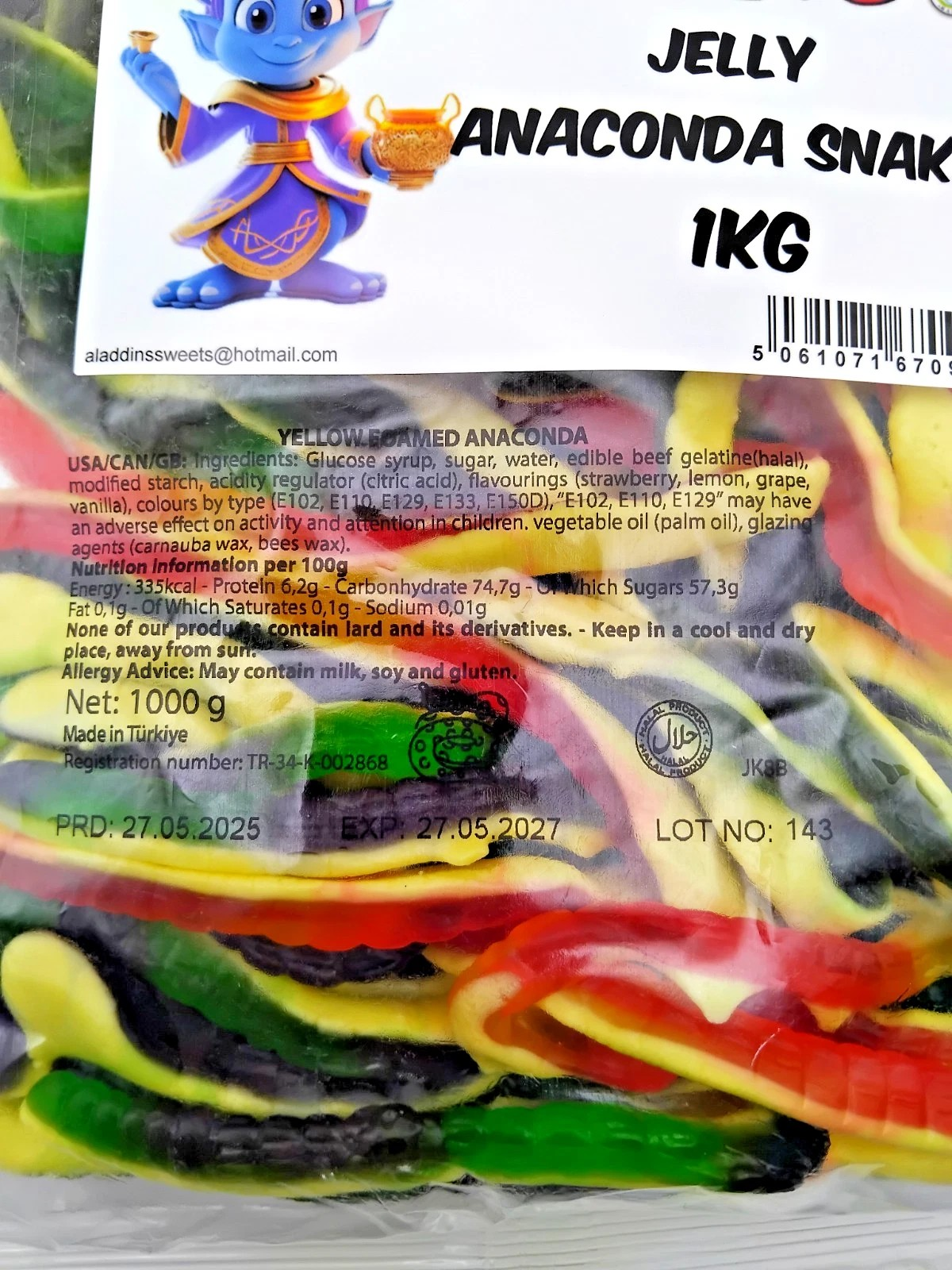 1kg Jelly Anaconda Snakes - Halal Jellies - Aladdins Sweets Bags