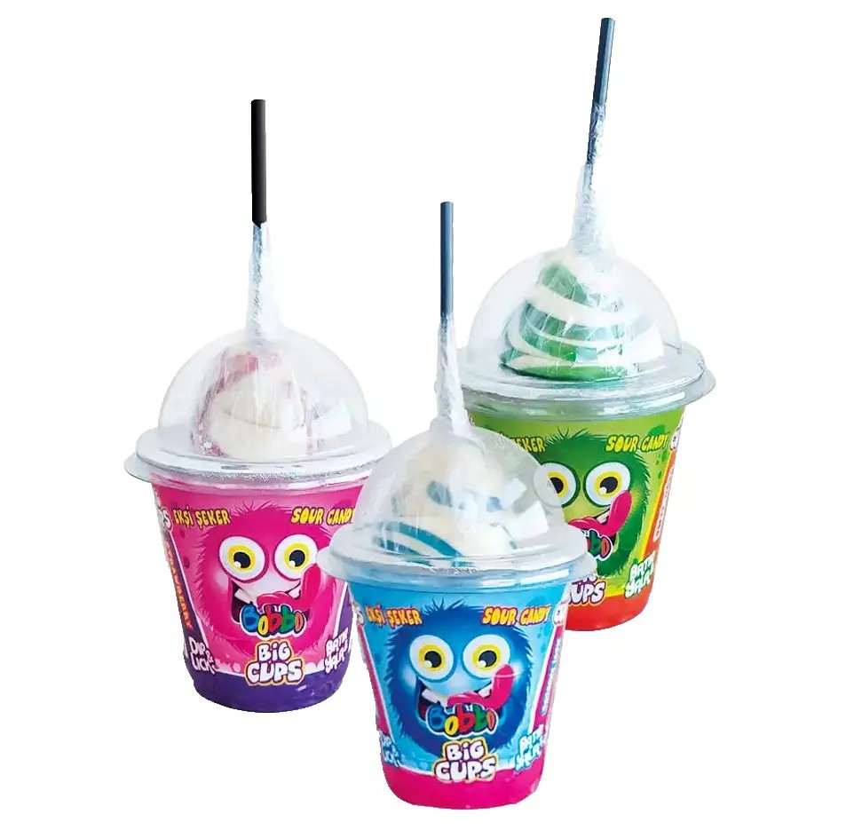 Bobbo Big Cups Dip n Lick Sour Candy sugar powder with Lollipops dipper