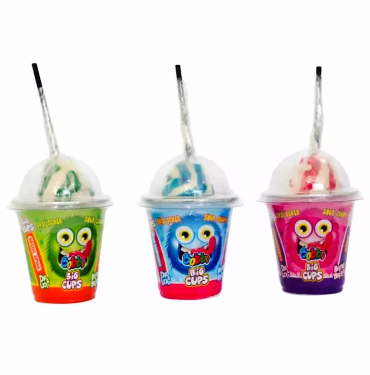 Bobbo Big Cups Dip n Lick Sour Candy sugar powder with Lollipops dipper
