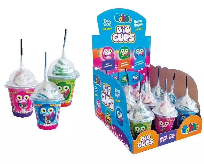 Bobbo Big Cups Dip n Lick Sour Candy sugar powder with Lollipops dipper