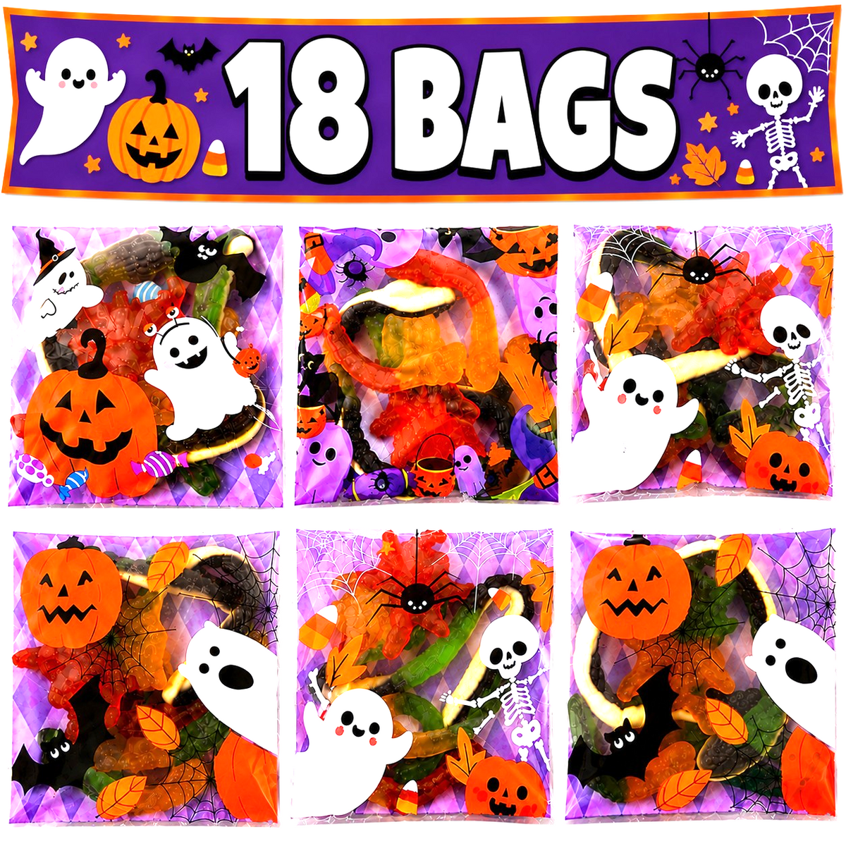 Halloween Pre-Filled Sweets Jelly 50g Bags - Spooky Trick or Treat - Halal Party Bag Gifts