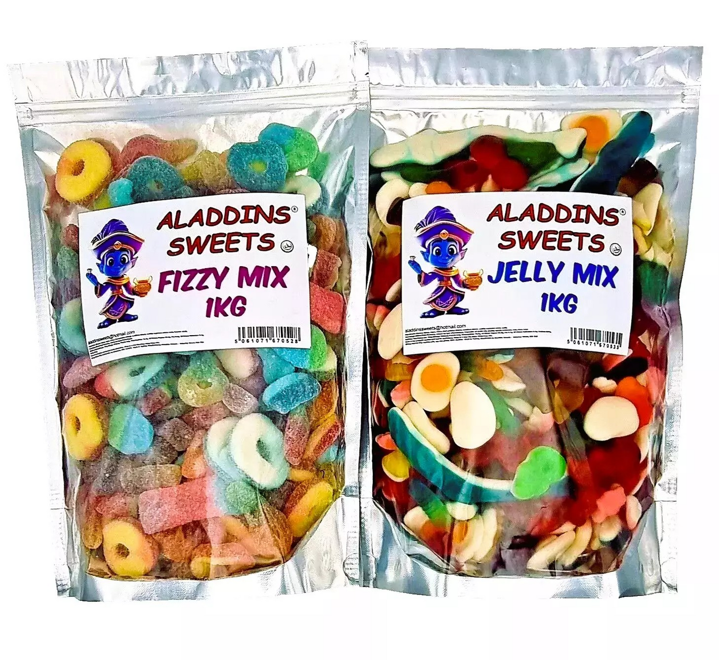 2 x 1kg Fizzy & Jelly Halal Sweets Mix - Aladdins Sweets - Assortment of both, Pick n Mix