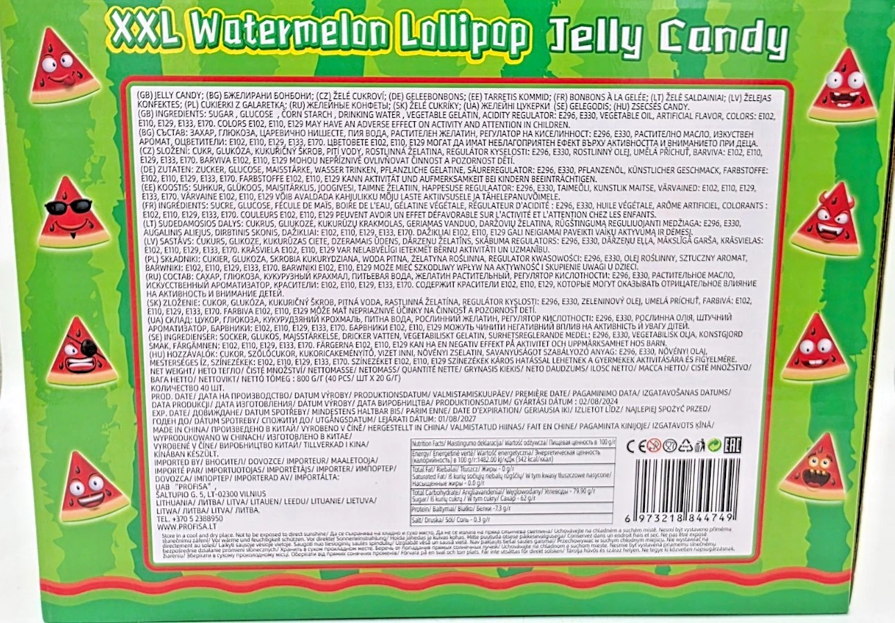 Watermelon Wedge Shaped Jelly Candy Lollipops 20g - Cake Toppers - Kids Party Bag Favours