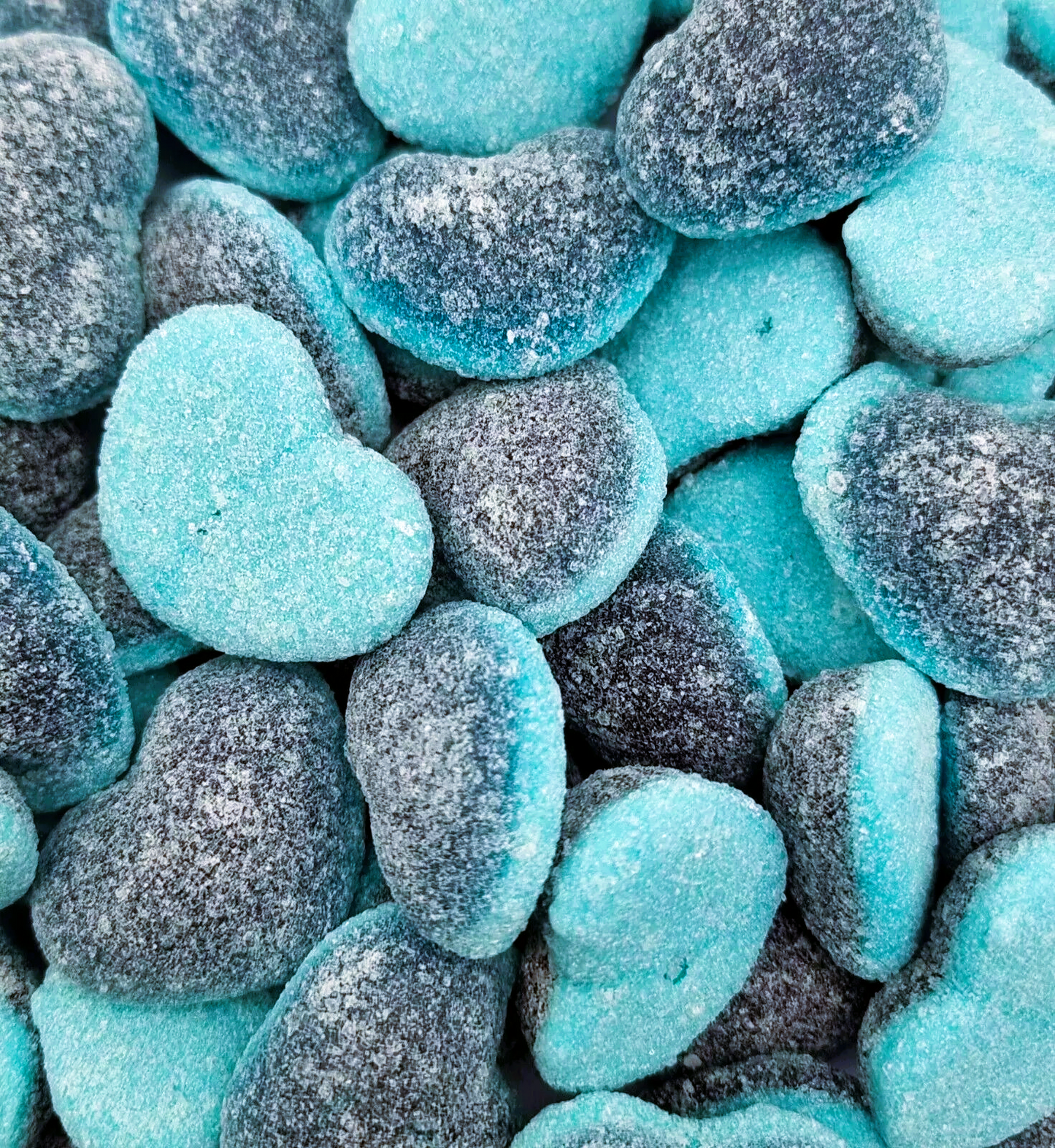 1kg Halal Fizzy Sour Blue Jelly Hearts - Aladdin Sweets Bags