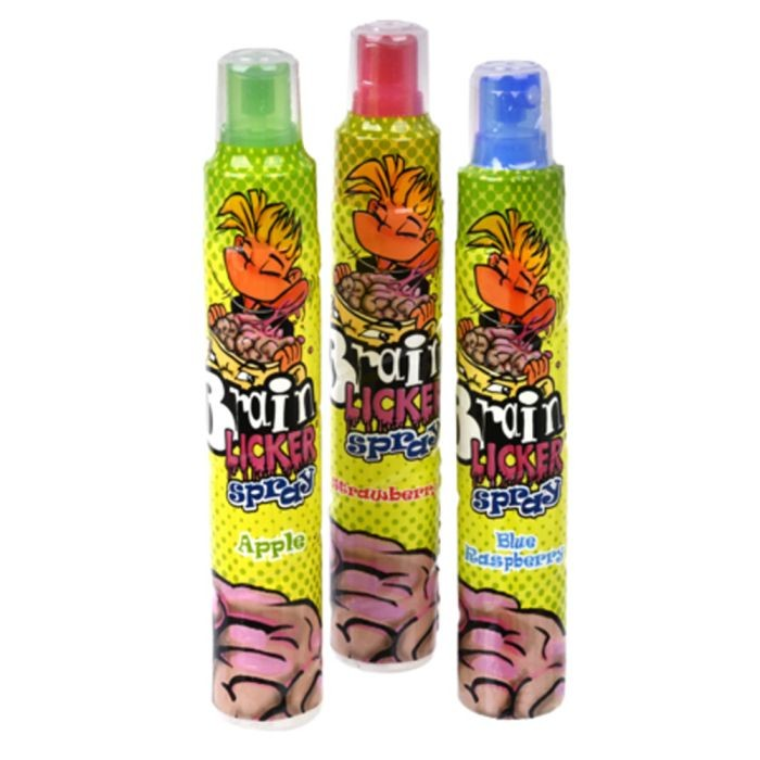 Pack of 12 Brain Licker Sour Spray - Apple, Blue Raspberry & Strawberry