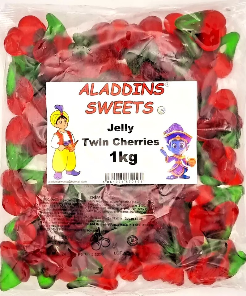 1kg Twin Cherries Halal Jellies Aladdins Sweets Jelly Bag