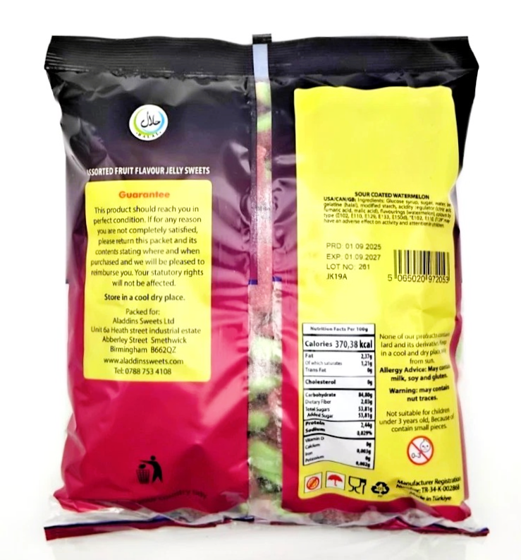 1kg Fizzy Sour Jelly Watermelon Slices Halal Aladdin Sweets