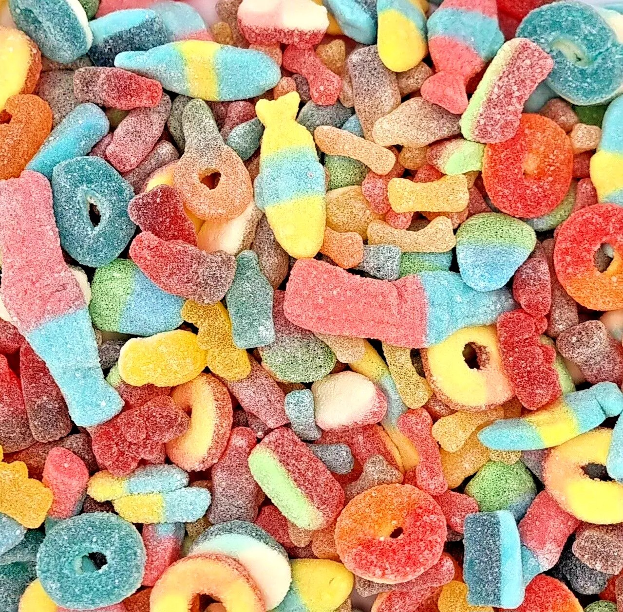 500g Fizzy Sour Pick n Mix Jellies, Halal Aladdins Sweets Tub - Assorted Jellies