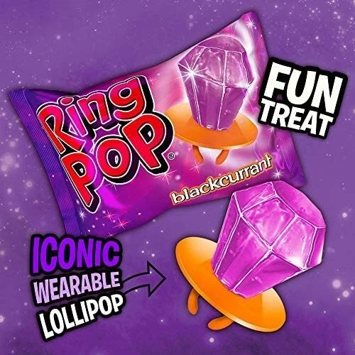 24 x 10g Bazooka Ring Pop - Hard Candy Rings - 10g Retro Diamond Lollipops - Assorted Flavours