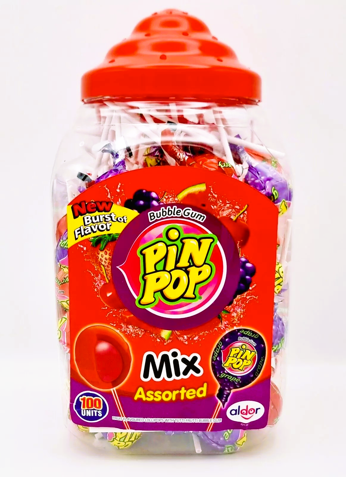 HALAL PIN POP MIX BUBBLEGUM FILLED LOLLIPOPS 100 PIECES HALAL