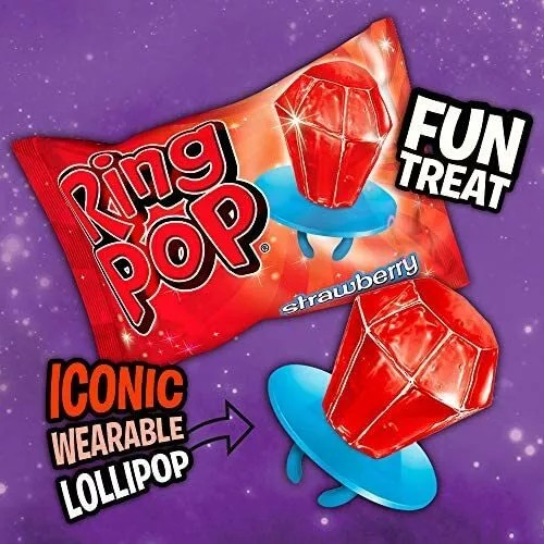24 x 10g Bazooka Ring Pop - Hard Candy Rings - 10g Retro Diamond Lollipops - Assorted Flavours