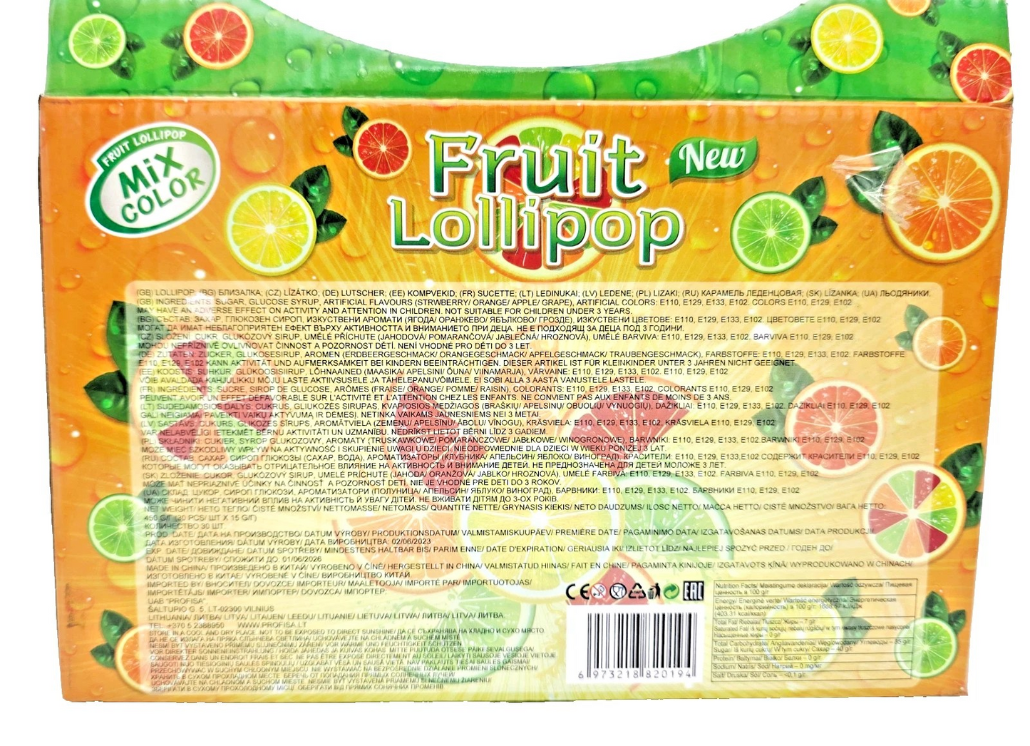 Pack of 30 Halal Fruit Lollipops - Mixed Fruit Shaped