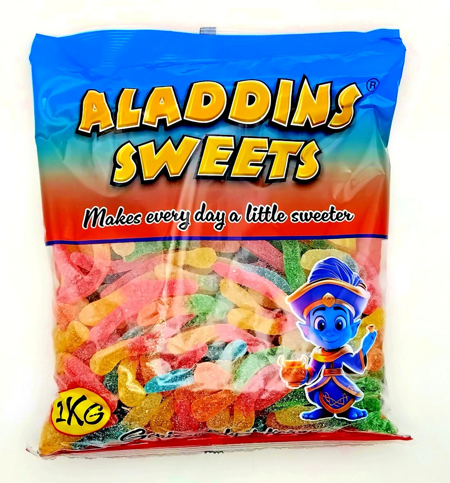 1kg Sour Big Worms Halal Jellies Aladdins Sweets Jelly Bag