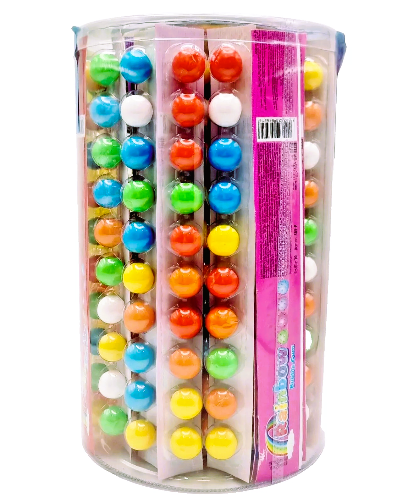 PACK OF 42 RAINBOW BUBBLEGUM BALLS STRIP JAR