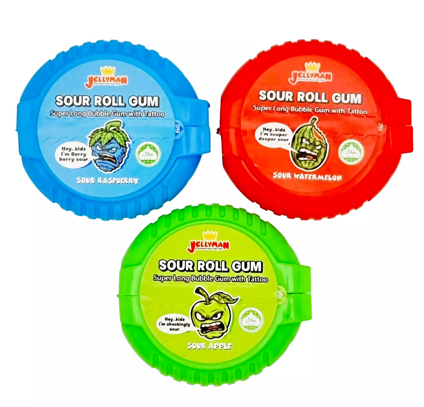 Pack of 36 SOUR Mega Roll Bubble Gum tape with Tattoos Jellyman