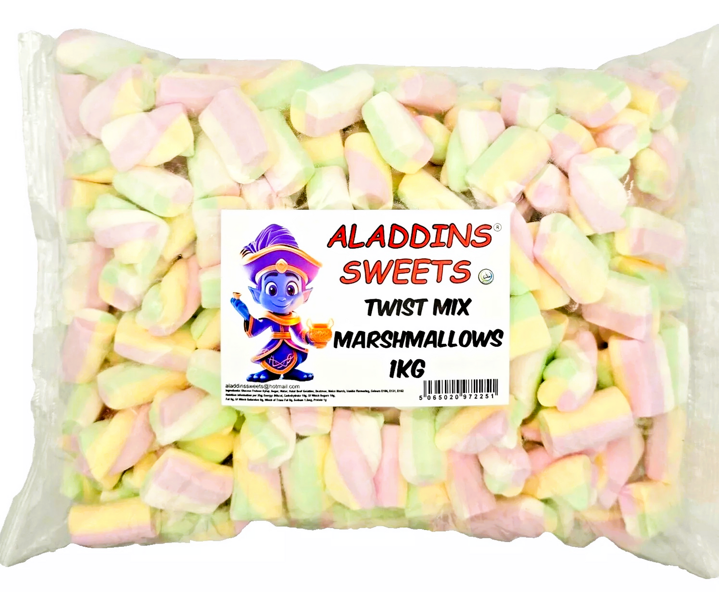 1kg Rainbow Twist Marshmallows - Halal - Aladdins Sweets