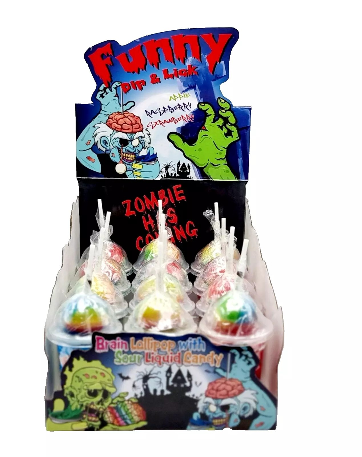 PACK OF 12 HALAL FUNNY DIP N LICK ZOMBIE LOLLIPOP