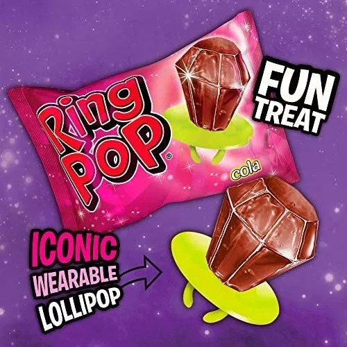 24 x 10g Bazooka Ring Pop - Hard Candy Rings - 10g Retro Diamond Lollipops - Assorted Flavours