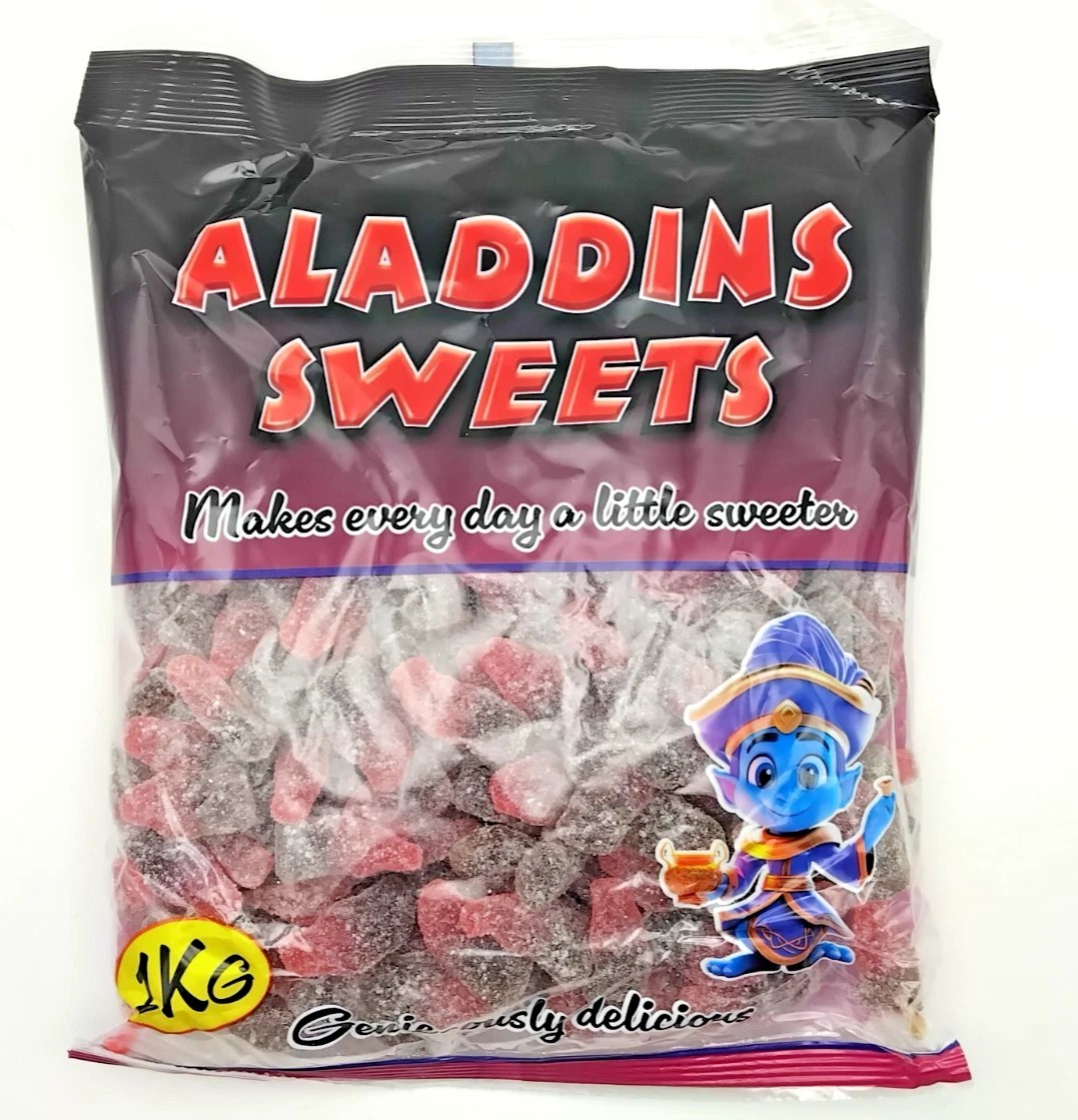 1kg Halal Fizzy Sour Cherry Cola Bottles Jelly Aladdin Sweets
