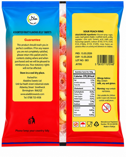 1kg Sour Peach Rings Aladdins Sweets Halal Jelly Bulk Buy party
