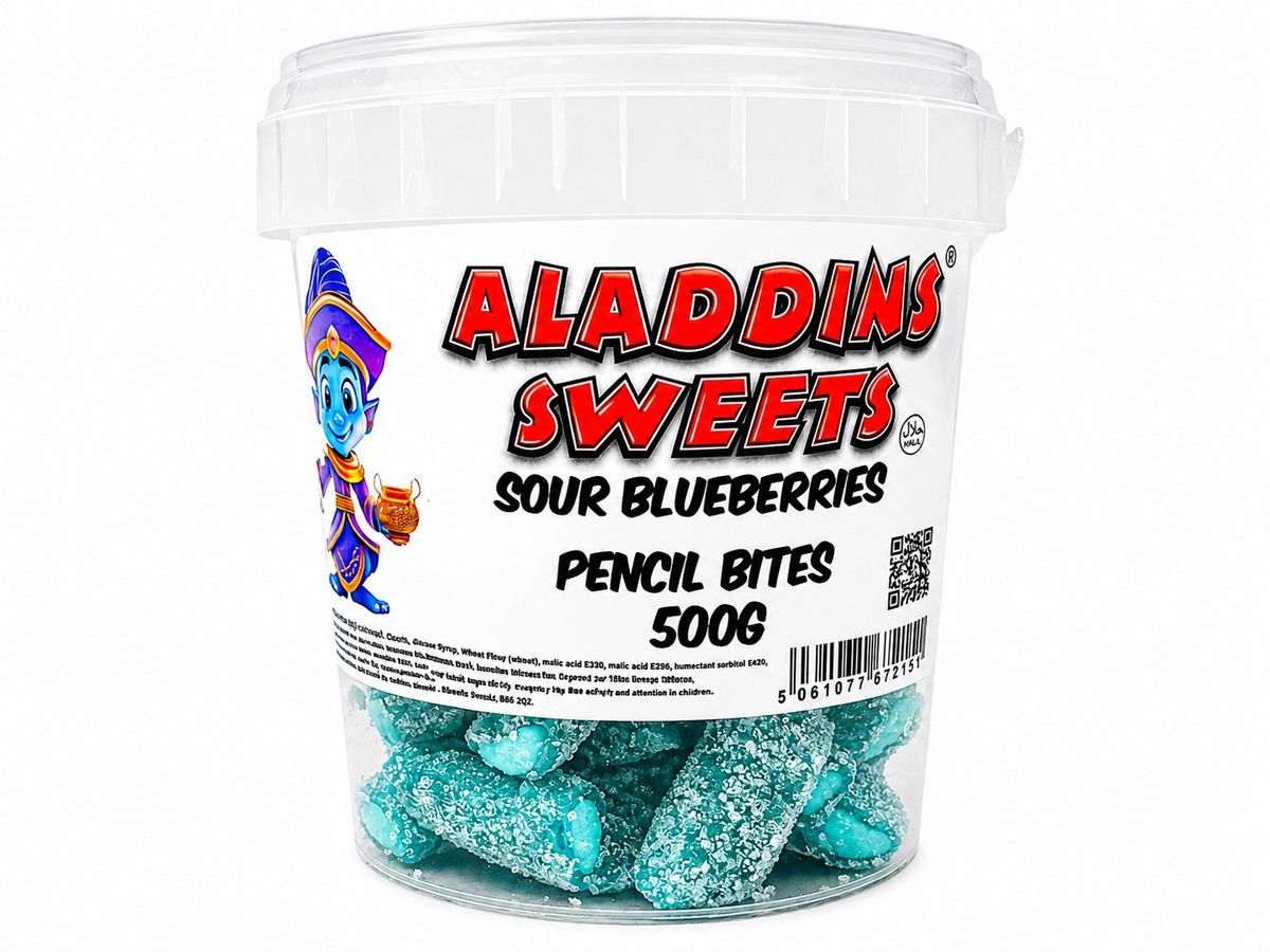 500g & 1kg Sour Blueberries Liquorice Pencil Tube Bites - Retro Halal Sweets - Kids Party Cones Gifts