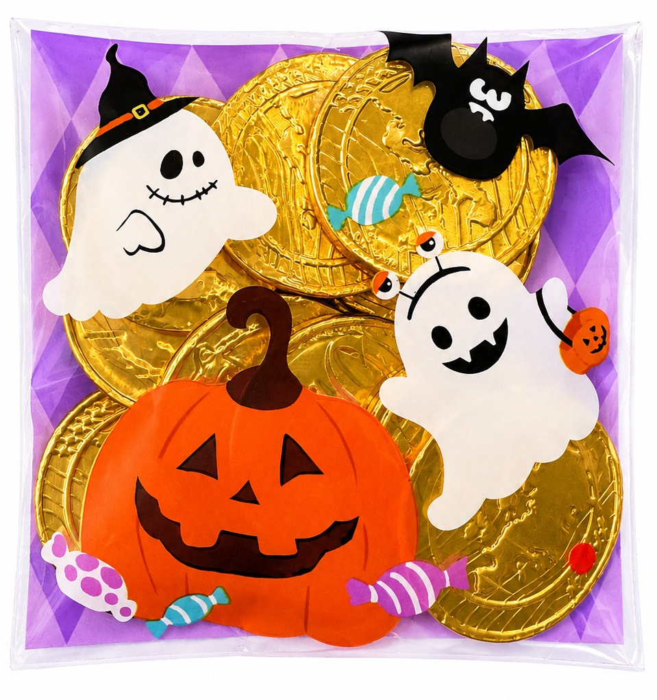 Halloween Pre-Filled Sweets - Large Milk Chocolate Coins 55g Bags - Spooky Trick or Treat - Party Bag Gifts