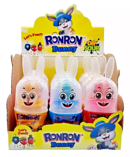 Pack of 12 Halal Ron Ron Bunny Sour Dip Sherbet & Dummy style Lollipop