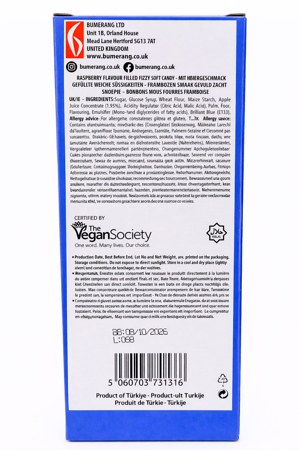 Pack of 12 x 150g Gummy Land Fizzy Raspberry Pencils - Halal - Vegan