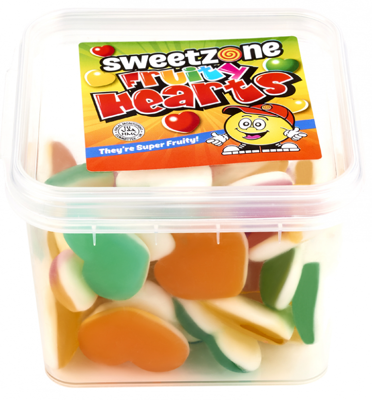 PACK OF 24 HALAL SWEETZONE FRUITY HEARTS MINI TUBS